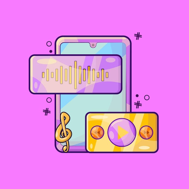 Mobile Music Player Illustration in Cartoon Style