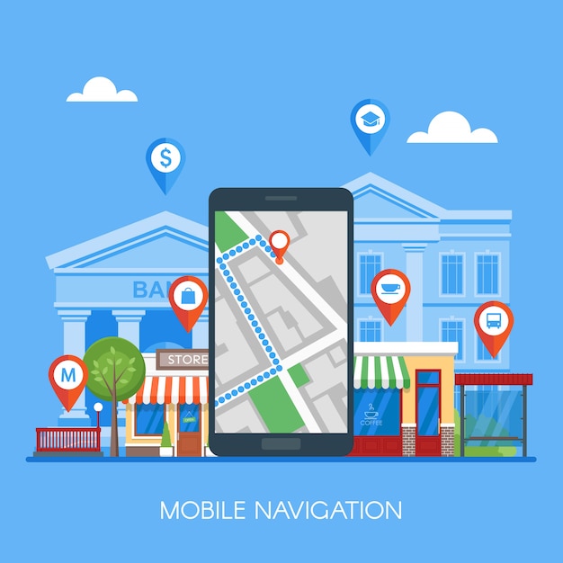 Vector mobile navigation concept illustration.