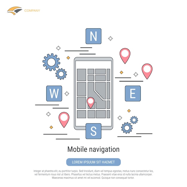 Mobile navigation flat contour style vector concept illustration