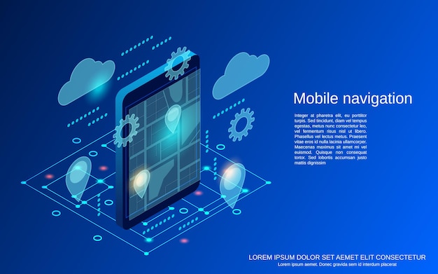 Mobile navigation flat isometric vector concept illustration