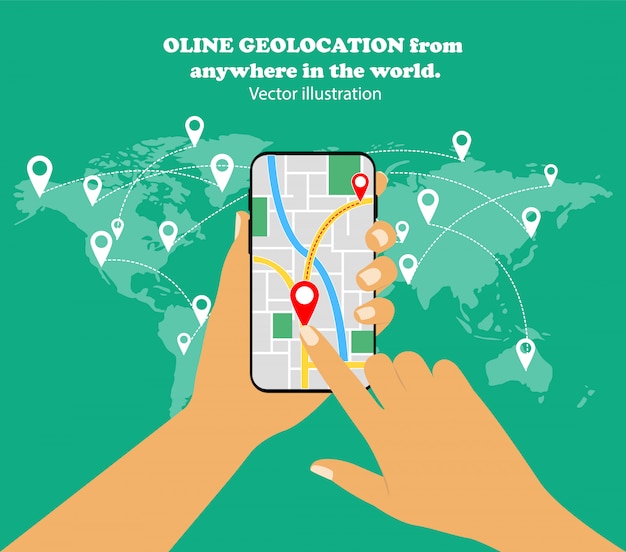 Navigazione mobile. geolocalizzazione online in uno smartphone da qualsiasi parte del mondo.