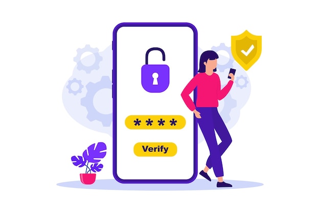 Vector mobile otp secure verification method onetime password for secure transaction woman using security otp one time password verification for mobile app on smartphone screen 2step verification