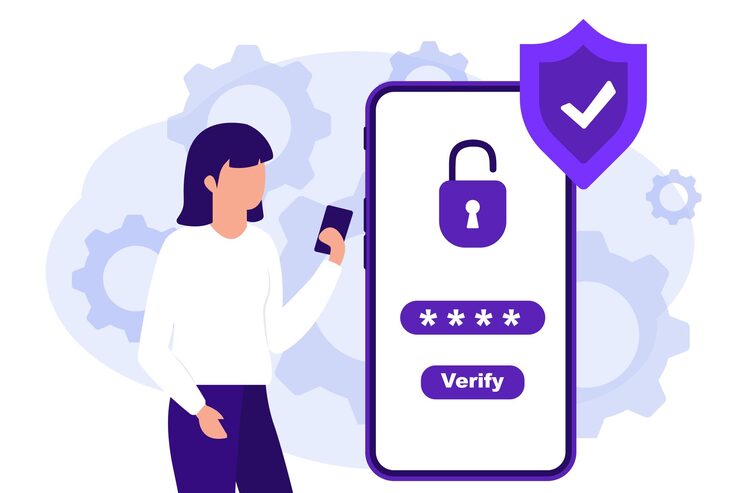 Vector mobile otp secure verification method onetime password for secure transaction woman using security otp one time password verification for mobile app on smartphone screen 2step verification