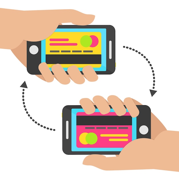 Концепция мобильных платежей с помощью карт Концепция перевода мобильных телефонов Векторная иллюстрация
