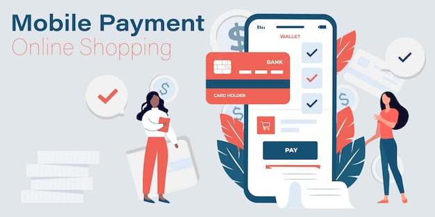 Mobile payment concept with people and smartphone online shopping concept