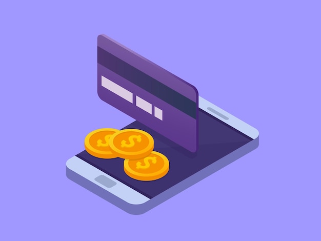 Mobile payment isometric icon Money transaction business mobile banking and mobile payments