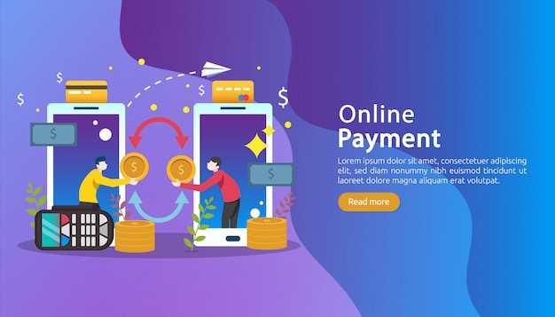 Mobile payment or money transfer concept. online market shopping illustration