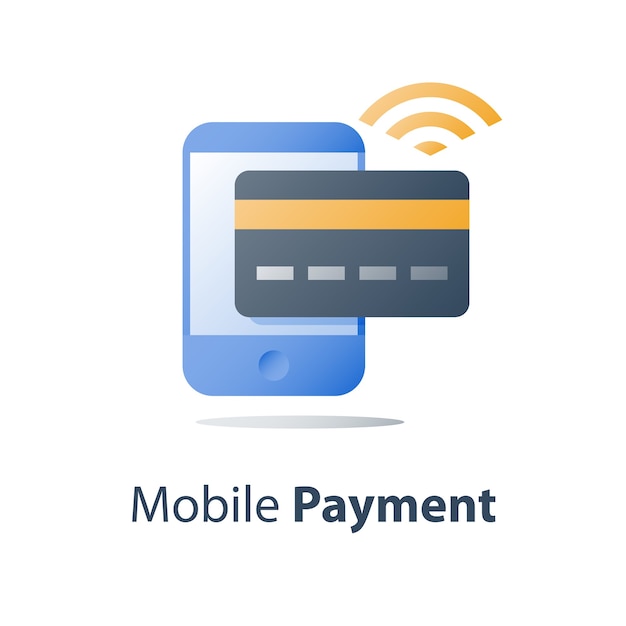Мобильные платежи, онлайн-банкинг, финансовые услуги, смартфон и кредитная карта, платить деньги, значок