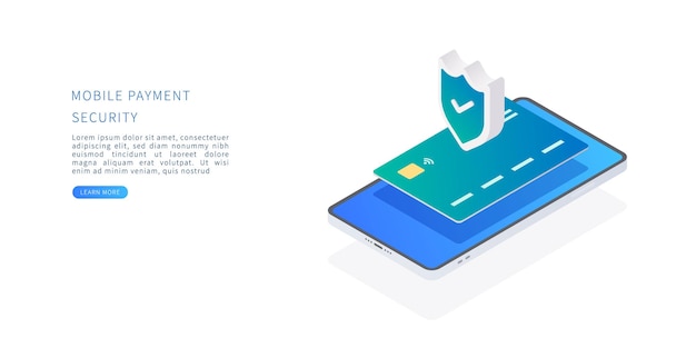 Mobile payment security concept in isometric vector illustration online payment protection system with credit card and smartphone vector illustration