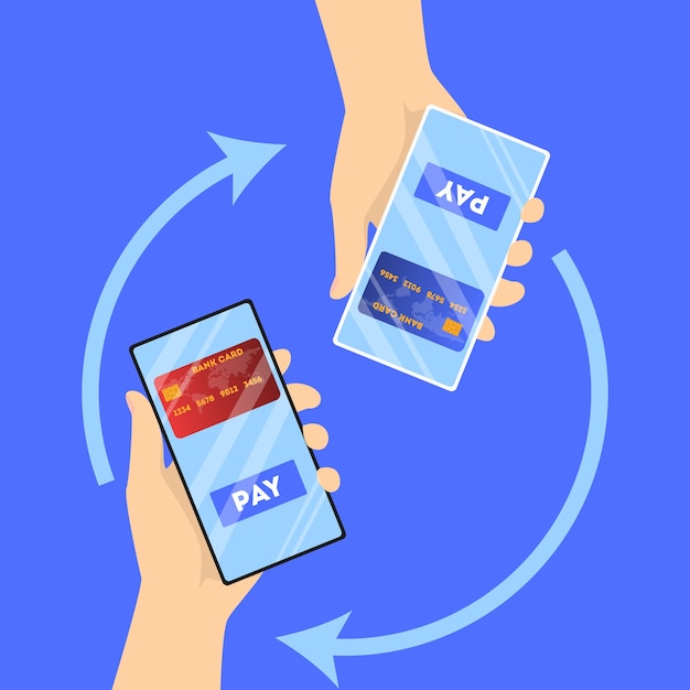 Vector mobile payment on smartphone. digital money transaction through modern device. electronic technology concept.  illustration in cartoon style