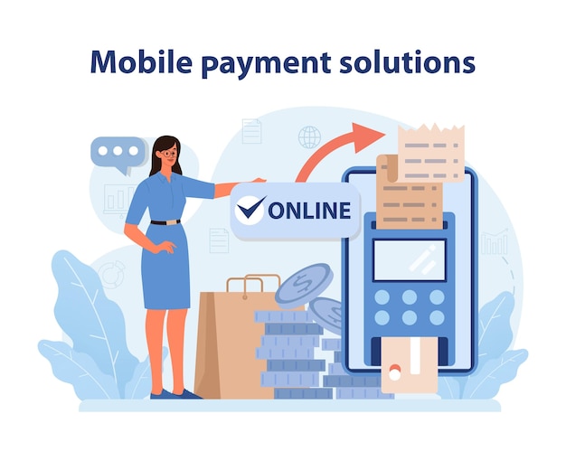 Vector mobile payment solutions seamless online transactions and digital checkout processes showcasing