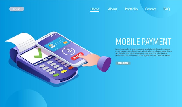 Mobile payment vector website landing page design template