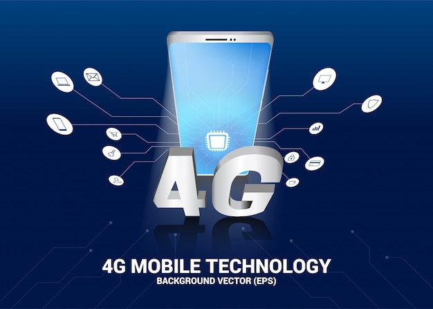 4gと機能アイコンが付いた携帯電話3d。