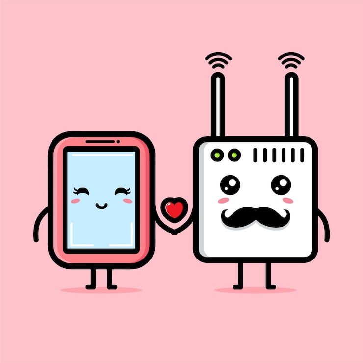 Vector mobile phone  fall in love with wifi because of strong love connection