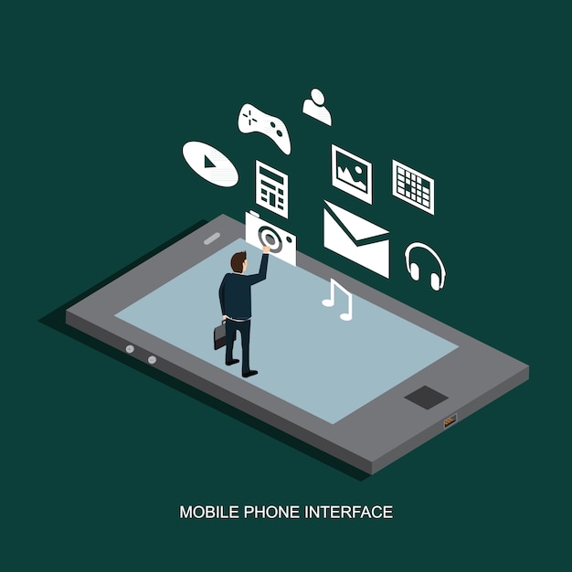 Vector mobile phone interface isometric concept