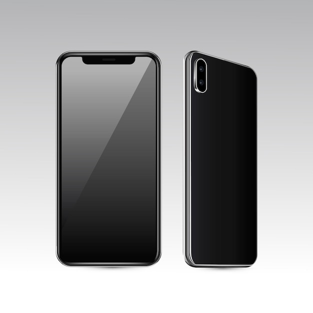 Mobile phone mockup front and rear view vector