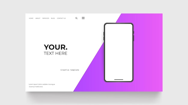 Vector mobile phone presentation app landing page in minimalistic style realistic smartphone on web page