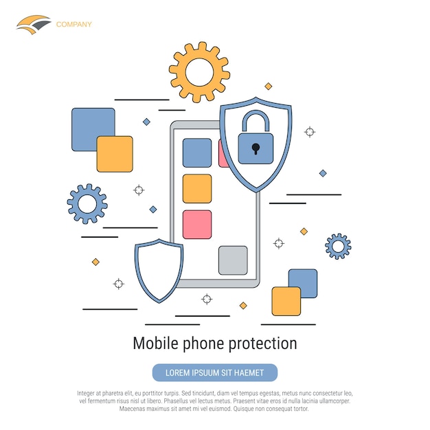 Mobile phone protection flat contour style vector concept