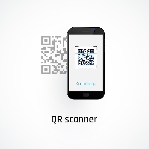 Concetto di scansione del codice qr del telefono cellulare. isolato su sfondo bianco