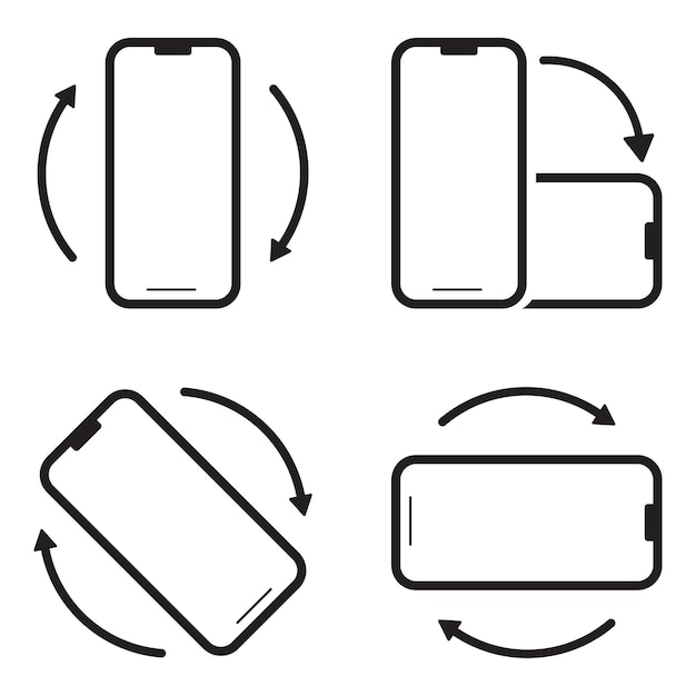 mobile phone rotate icon set in line style device rotation with simple black style symbol sign