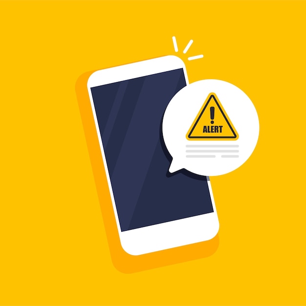 Mobile phone scam alert Attention or warning sign Caution warning on a screen Vector illustration