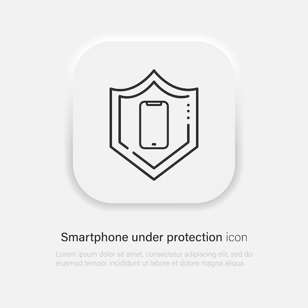 Vector mobile phone security protection vector icon line outline art smartphone protected with shield sign vector eps 10