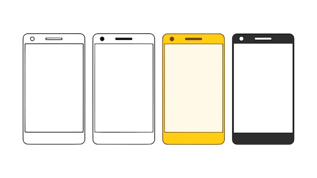 Icona del telefono cellulare o dello smartphone impostata in stili diversi isolat dell'illustrazione del vettore del dispositivo o del gadget