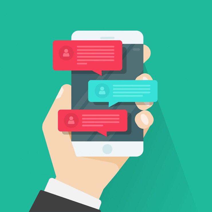 Vector mobile phone or smartphone with chat message notifications vector flat cartoon
