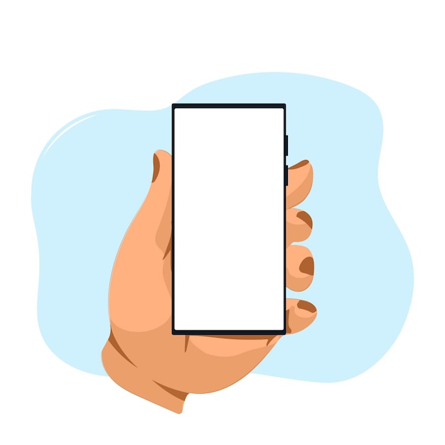 Vector mobile phone or tablet in hand, blue background. icon with vector image of mobile technologies