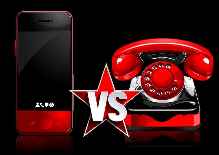 Vector mobile phone vs retro phone