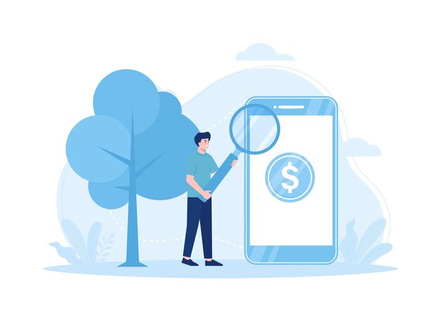 Vector mobile phone with bitcoin digital currency and international coins trending concept flat illustration