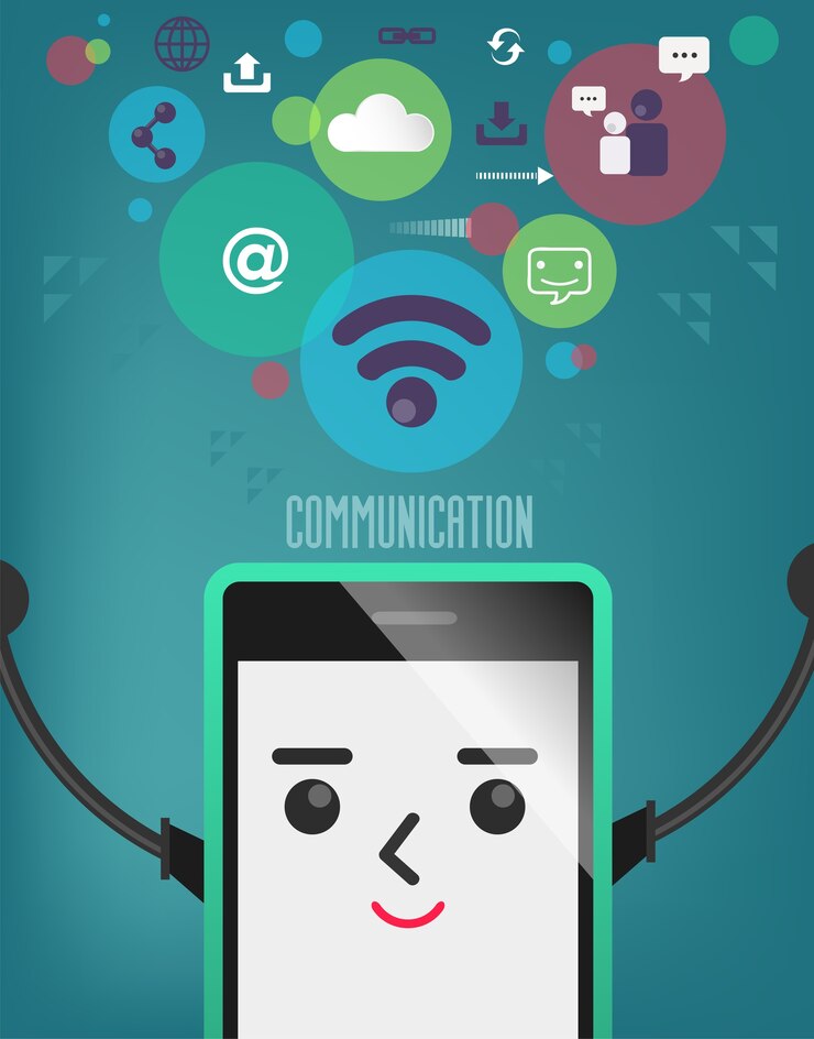 Vector mobile phone with connection bubble