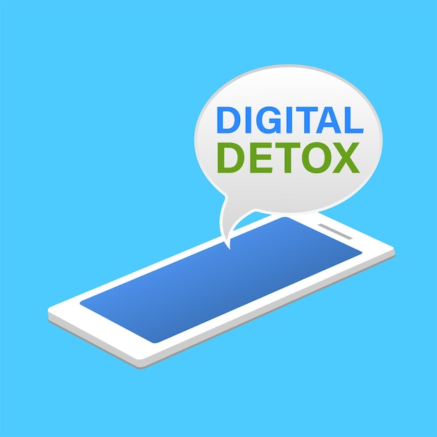 A mobile phone with a digital detox message Isometric vector illustrations