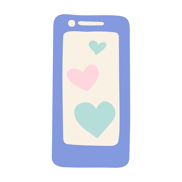 Mobile phone with hearts on the screen. Valentines Day Card. Vector illustration