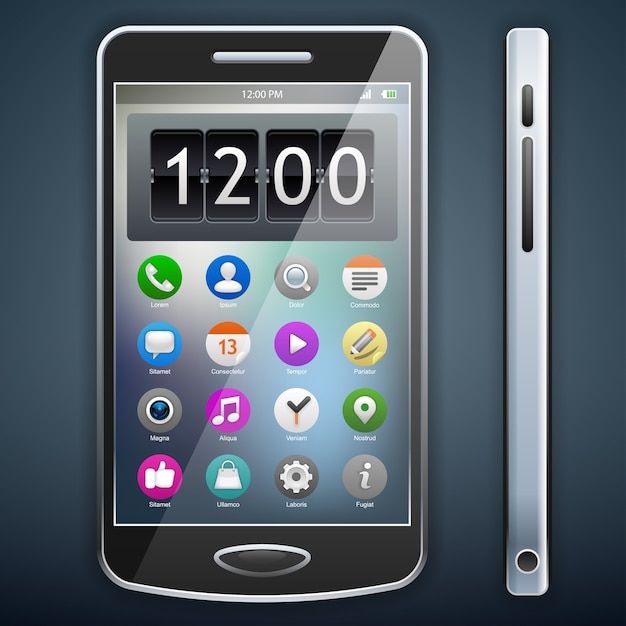 Vector mobile phone with icons, smartphone original