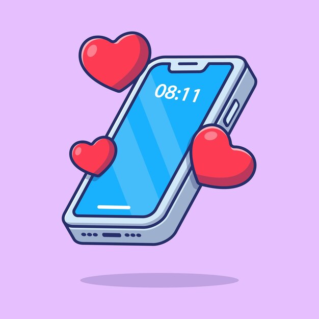 Mobile phone with love message sign cartoon vector icon illustration technology holiday isolated