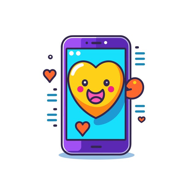 mobile phone with love message sign cartoon Vector for tshirt design