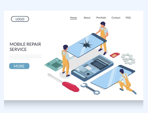 Mobile repair service vector website landing page design template