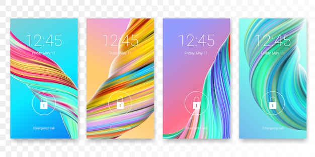 ベクトル 抽象的な現代的な壁紙の背景を持つモバイル画面ロック表示。明るいテーマを使用したスマートフォンのスクリーンロックテンプレートまたはロックスクリーンパスコードアクセス認証