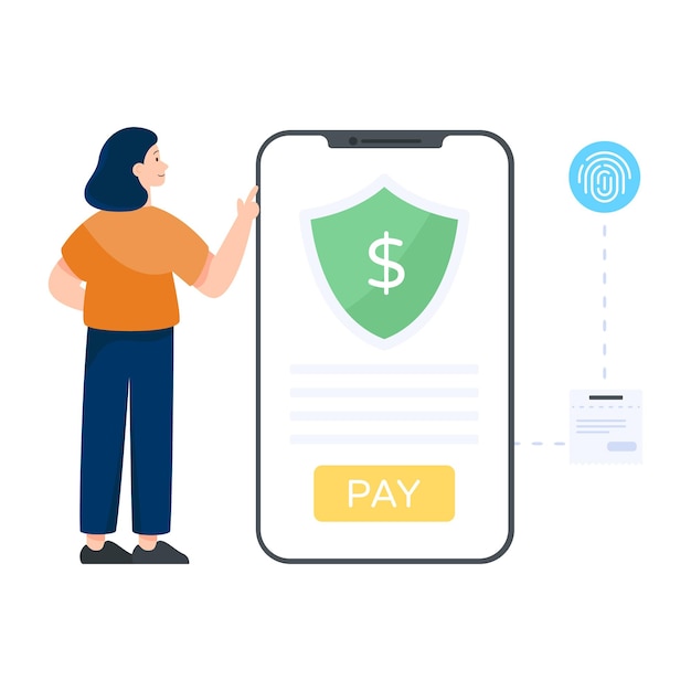 Vector mobile secure payment illustration in trendy style