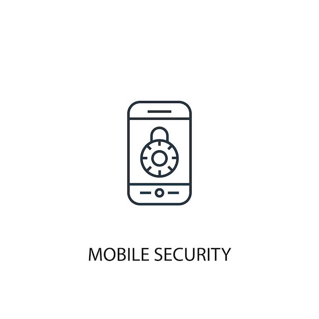 Значок линии концепции мобильной безопасности. простая иллюстрация элемента. концепция мобильной безопасности наброски символ дизайн. может использоваться для веб- и мобильных ui / ux