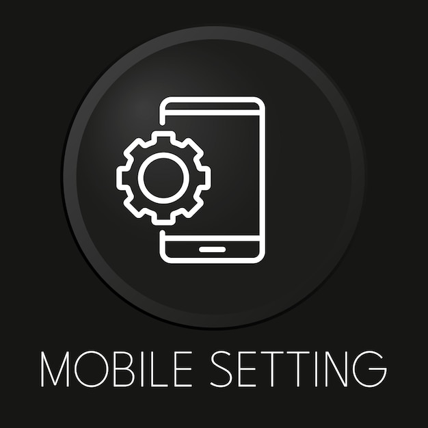 Мобильная установка минимального значка векторной линии на 3D-кнопке на черном фоне Premium векторы