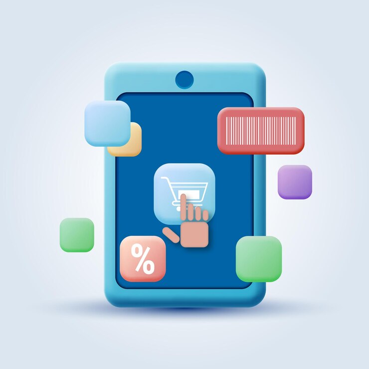 Vector mobile shopping cartoon style vector concept illustration