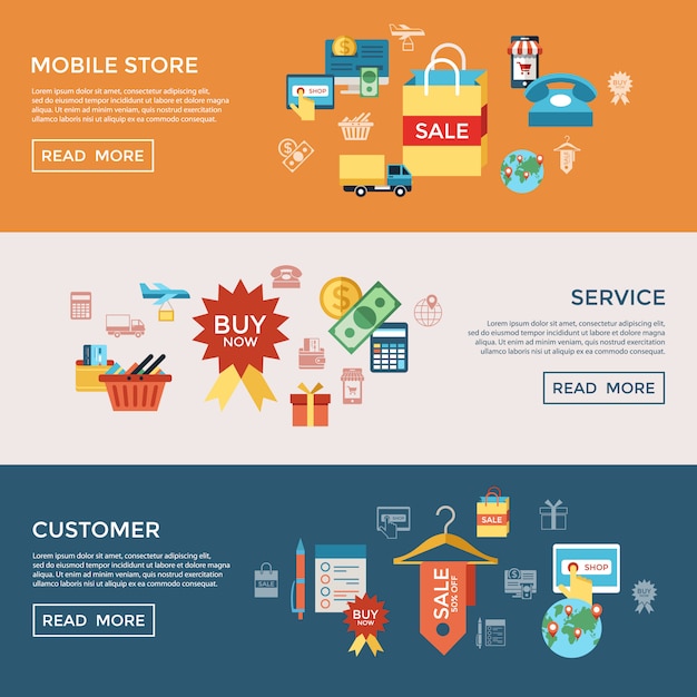 Mobile shopping and store icon set