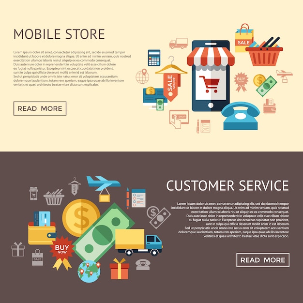 Mobile shopping and store icon set