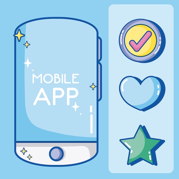 Mobile smartphone applications cartoon symbols 