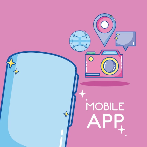 Mobile smartphone applications cartoon symbols 