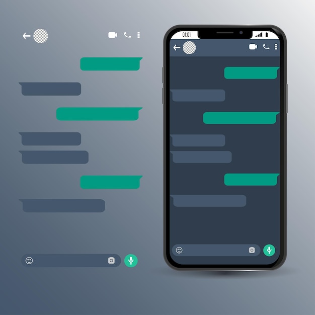 Mobile smartphone with chat phone mockup isolated