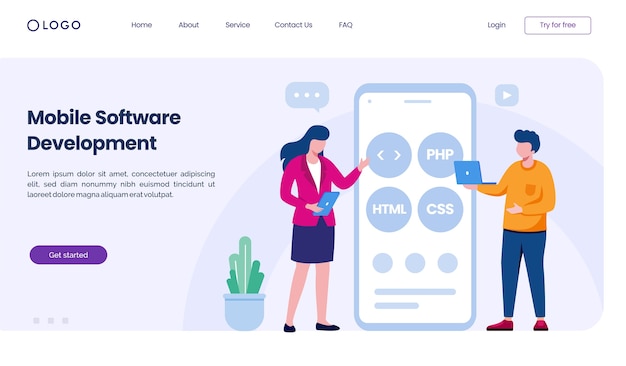 Mobile software development landing page website