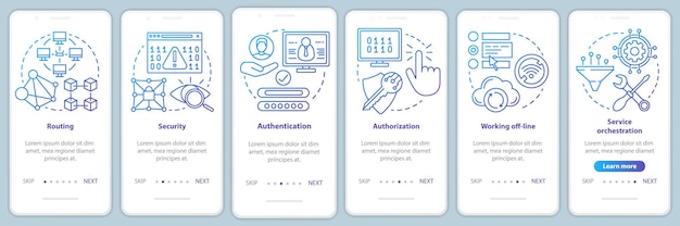 Mobile software development onboarding mobile app page screen vector template. App programming. Walkthrough website steps with linear illustrations. UX, UI, GUI smartphone interface concept